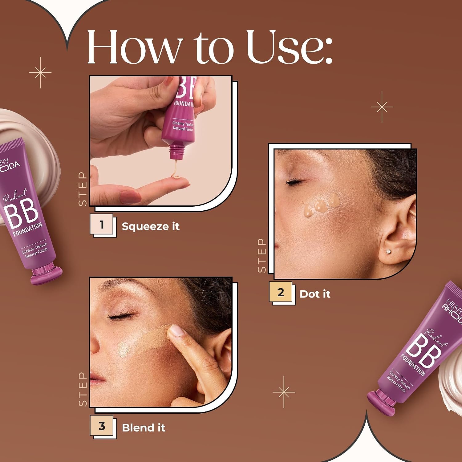 Hilary Rhoda Radiant BB Foundation for Women | 9 to 5 Stay BB Cream | Hides Blemishes & Dark Spots | Blend Easily | Lightweight & Ultra-Creamy Formula | Travel-Friendly & Dewy Finish - 60g (Beige| Shade 02) - Image 7