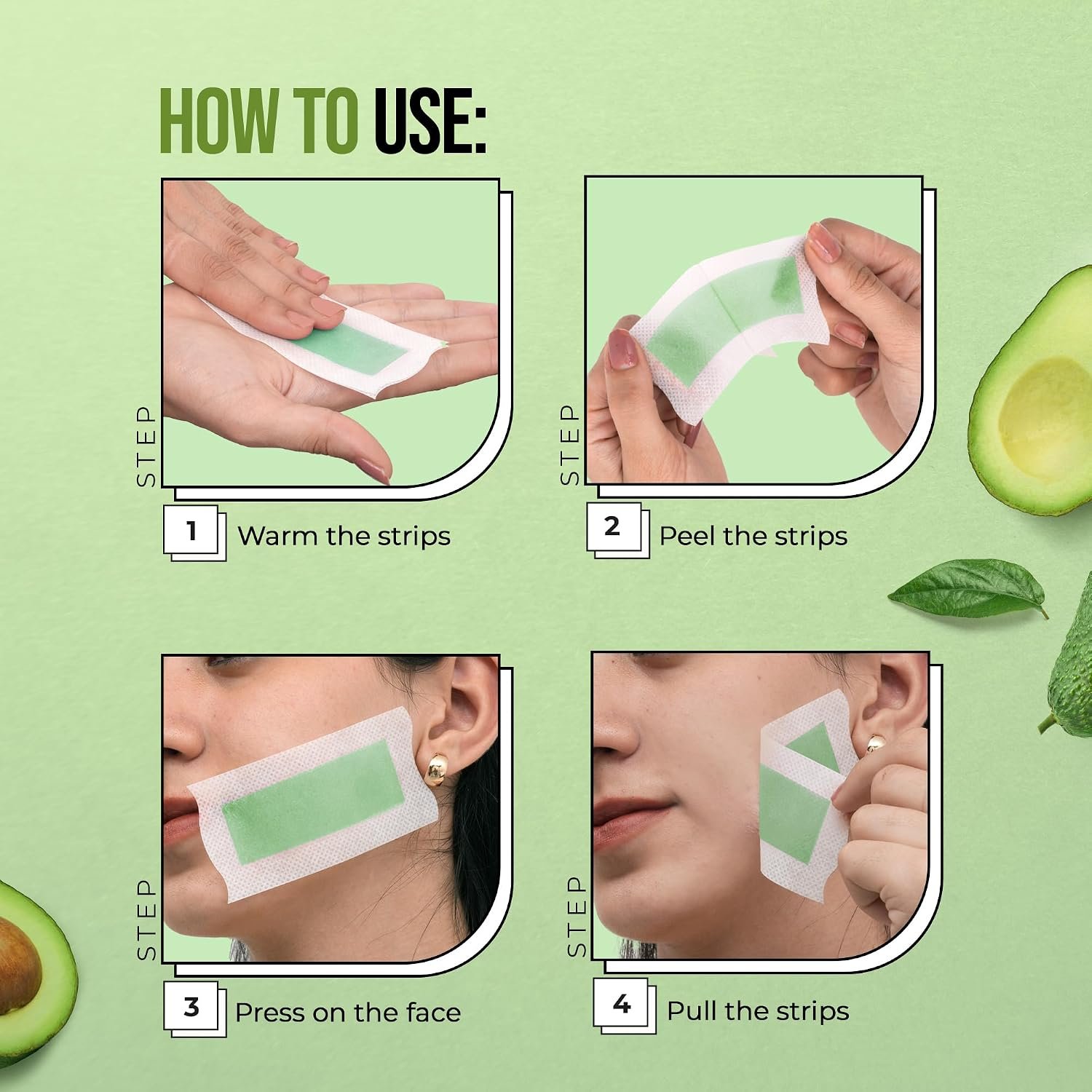 Hilary Rhoda Women One Go Facial Wax Strips | Avocado Oil Extract | Ready-to-Use for Upper Lip, Chin & Cheeks | Hair Removal Strips with 2 Wipes | Painless, Quick & Gentle Waxing | 20 Strips - Image 6