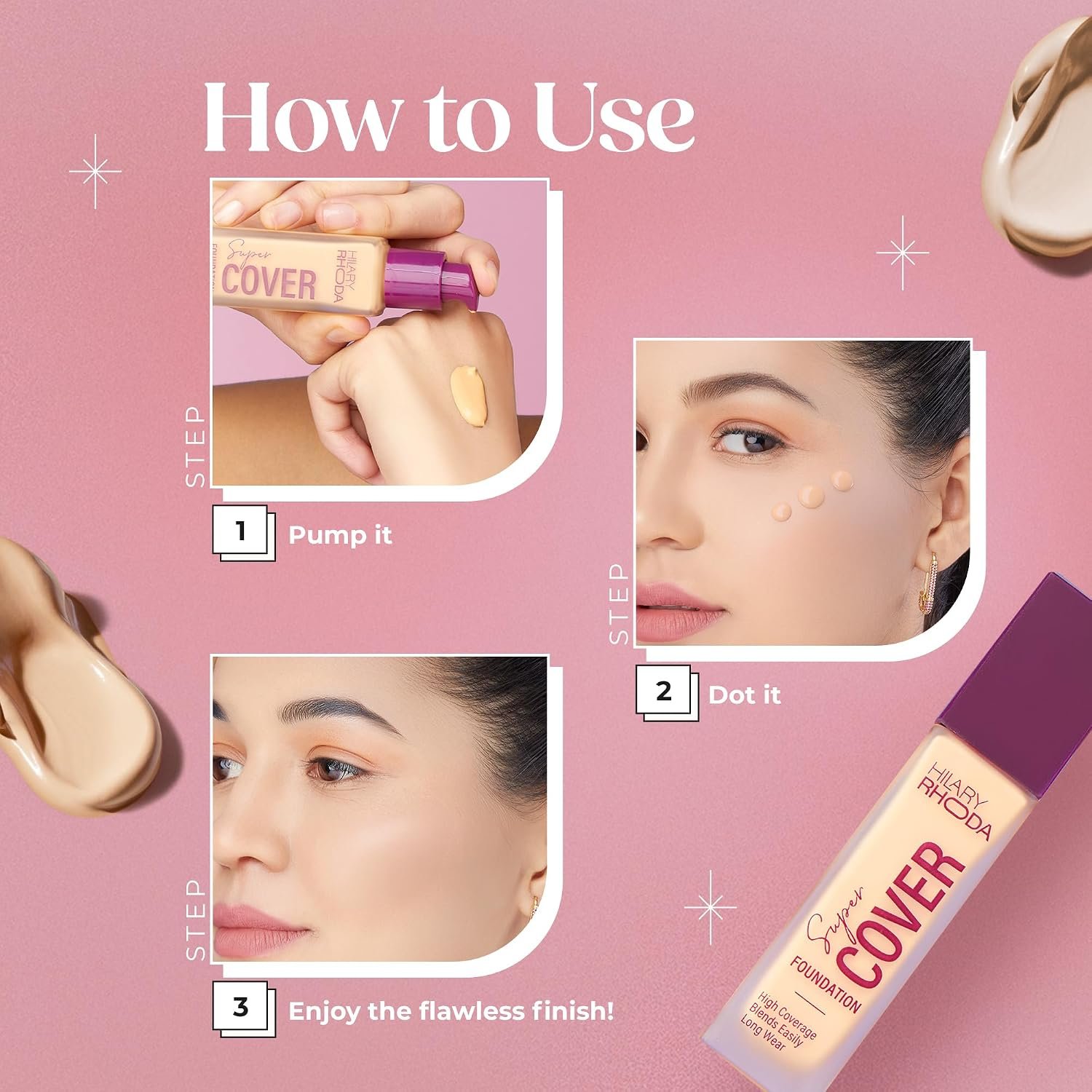 Hilary Rhoda Super Cover Foundation | Blemish Free | High Coverage & Waterproof Foundation | 24-Hour Stay & Non-Sticky Formula | Matte Finish | Blends Flawlessly | 30g (Fair Ivory| Shade 02) - Image 6