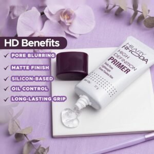 Hilary Rhoda High Definition Primer | Blurs Pores, Mattifies & Absorbs Excess Oil | Silicon-Based Primer | Blurs Fine Lines | Lightweight & Non-Sticky | Long-Lasting Formula - 37g