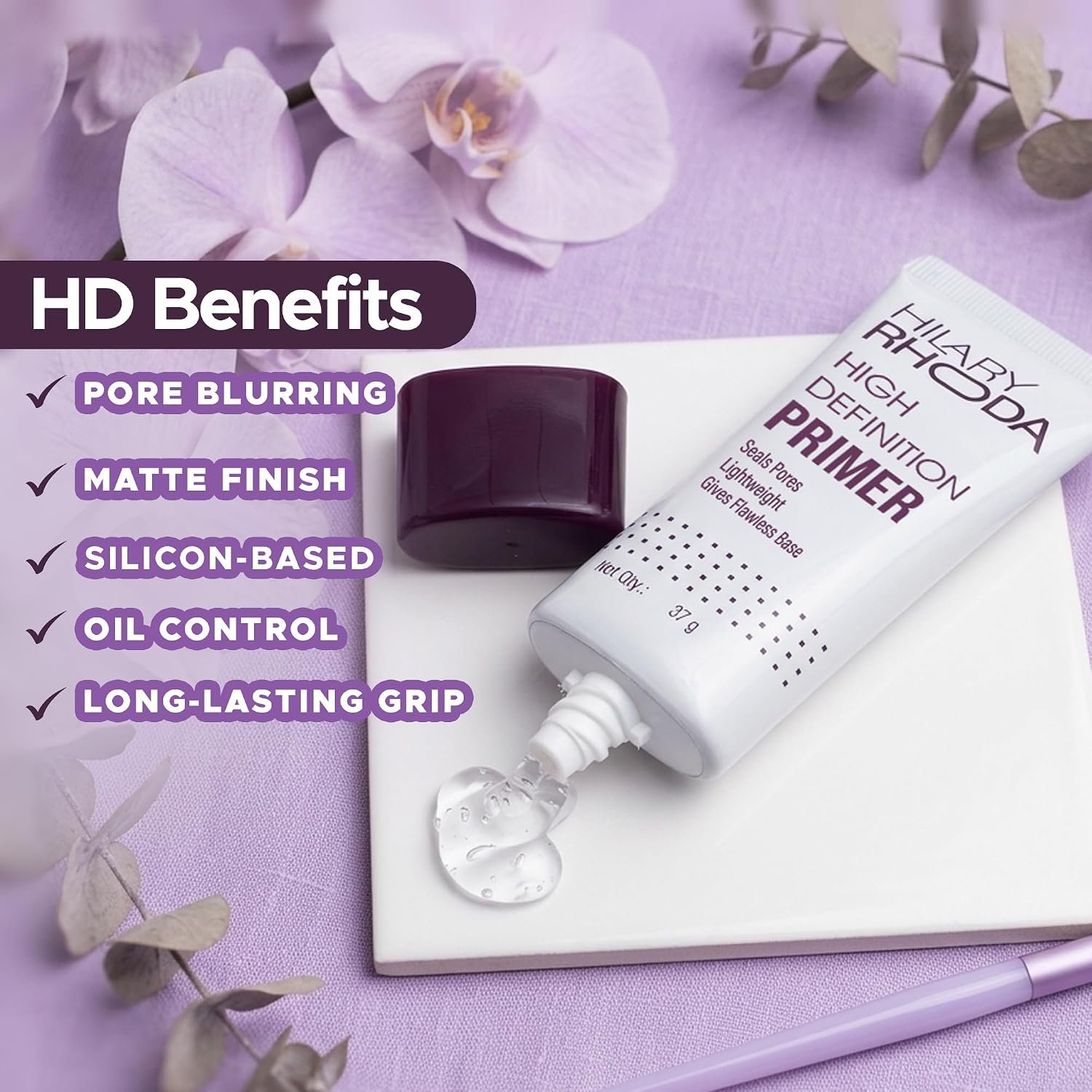 Hilary Rhoda High Definition Primer | Blurs Pores, Mattifies & Absorbs Excess Oil | Silicon-Based Primer | Blurs Fine Lines | Lightweight & Non-Sticky | Long-Lasting Formula - 37g - Image 4