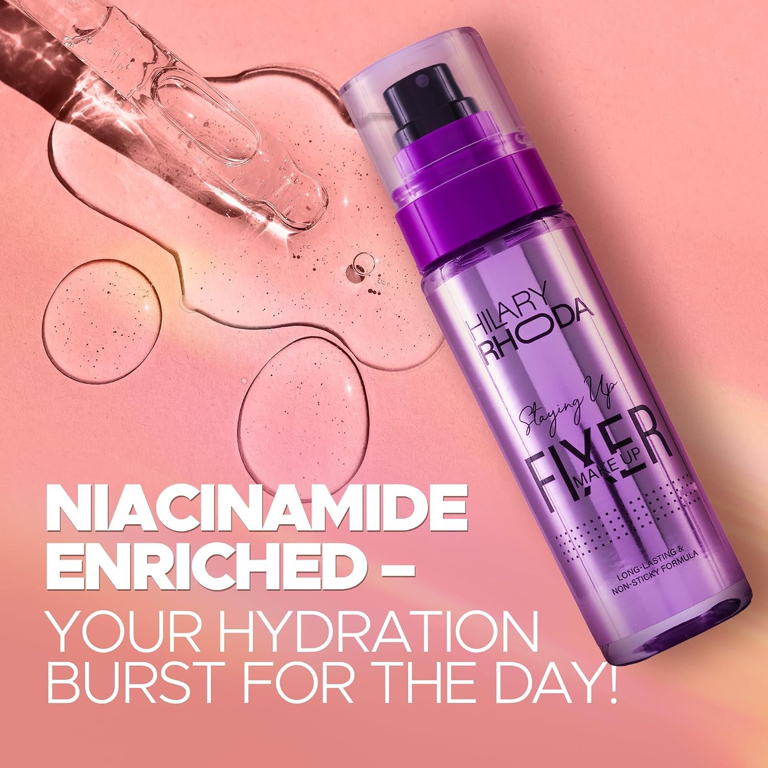 Hilary Rhoda Staying Up Makeup Fixer Spray | Long-Lasting Setting Spray with Niacinamide | Smudge-Proof, Waterproof & Hydrating Formula | Non-Sticky Finish | 105ml - Image 4